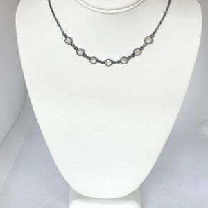 7MM Natural MoonStone Sterling Silver Black Rhodium Plated Bezel Necklace Choker